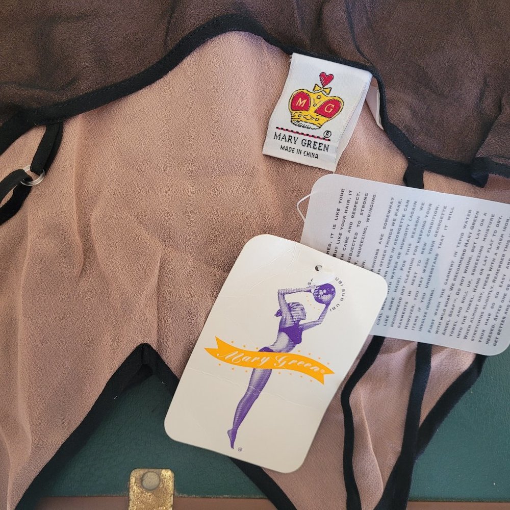 Sheer Pink & Black. Medium. "Mary Green" Slip Chemise. 100% Silk Georgette